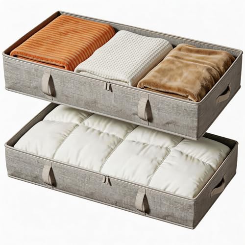 Vailando Storage Containers, 8 Inches Tall 80L Underbed Storage Bins with Sturdy Handles and Sidewalls, Closet Organizer for Clothes, Blankets, Seasonal Items, Light gray, 2-Pack - color: Gray, size: 8 Inches Tall