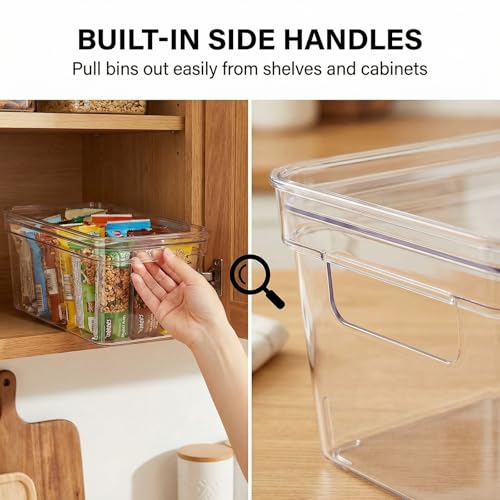 MOONEDGE Small Clear Plastic Storage Bins with Lids and Handles,Stackable Small Item Organizer Containers for Vanity,Craft,Office,Fridge,Kitchen,Pantry,Bathroom,Closet – 2 Pack (10×6×5 in) - size: 2 Pack