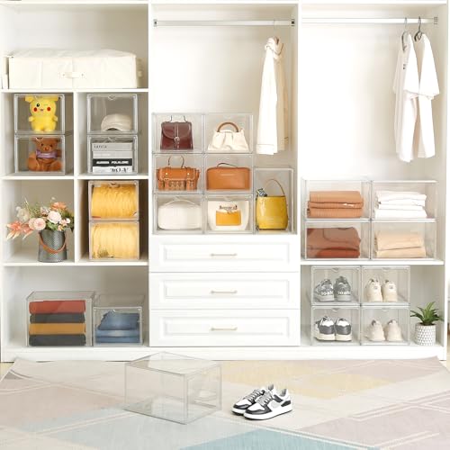 Clear Shoe Storage Boxes Stackable, Display Case With Magnetic Door, 4 Pack Acrylic, Plastic Shoe Boxes With Lids, Sneaker Storage - size: Front Door-4pcs