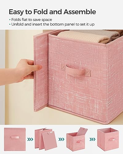 SONGMICS Storage Cubes, 11-Inch Non-Woven Fabric Bins with Double Handles, Set of 6, Closet Organizers for Shelves, Foldable, for Clothes, Jelly Pink UROB026R01 - color: Jelly Pink, size: 10.2''L x 10.2''W x 11''H