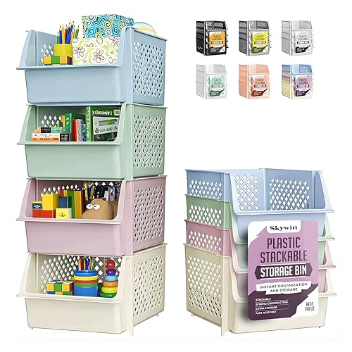 TidyFriend Stackable Storage Bins for Pantry, 4 Pack Stackable Bins For Organizing Food, Kitchen, and Bathroom Essentials (Multi) - color: MultiColor, size: 4 Pack