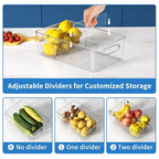 Mpotmiy 4 Pack Clear Pantry Organizers and Storage Bins with Divider, Transparent Plastic Basket, Refrigerator and Fridge Bins - style: 4pack