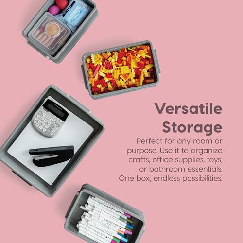 IRIS USA 6 Qt. Plastic Craft Storage Container Bins with Lids, 2 Pack, Small Art & Office Supply Organizer Tote, Sensory Bins & Boxes for Home & University, Stackable, Secure Latch Buckles, Gray - size: 6 Qt. - 2 Pack