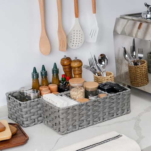GRANNY SAYS Toilet Tray Tank Topper, Wicker Baskets for Storage, Set of 2 Waterproof Bathroom Basket for Organizing, Gray Bathroom Organization Baskets, 14¼" x 6" x 4¼" - color: Gray