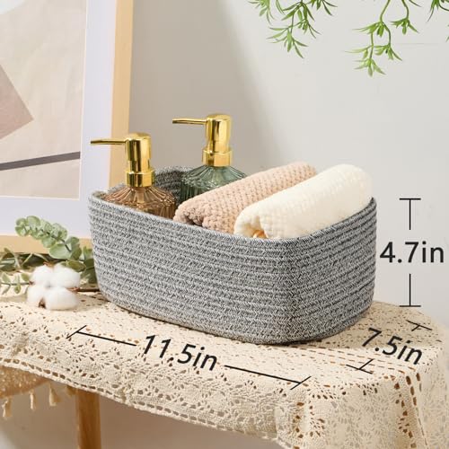 MiniArk Small Storage Baskets for Organizing | Closet Organizer Bins | Shelf Toy Basket | Woven Rope Baskets | Cube Decorative Box | Shallow Basket | 11.5x7.5x4.7” | 3 Packs Mixed Grey - color: Grey, size: 3pcs-L11.5xW7.5xH4.7"