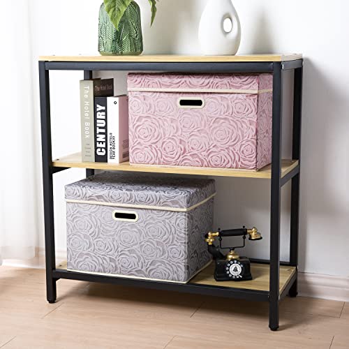 PRANDOM Larger Collapsible Storage Cubes with Lids Fabric Decorative Storage Bins Boxes Organizer Containers Baskets with Cover Handles for Bedroom Closet Living Room 17.7x11.8x11.8 Inch 3 Pack - color: Assorted Color, size: Large(3-Pack)