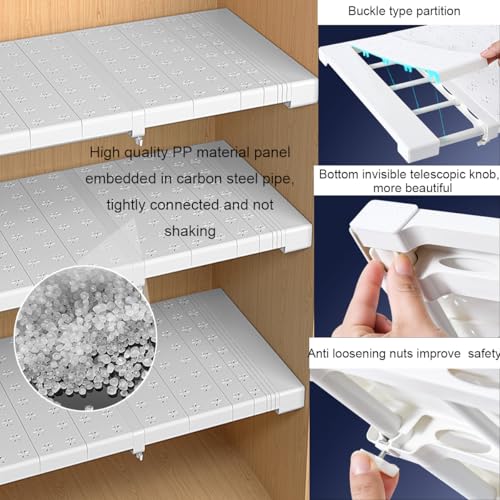 Expandable Closet Shelves Organizers, Heavy Duty Adjustable Wardrobe Tension Shelf Rod DIY Cabinet Holders Storage Rack Divider Separator for Kitchen Bathroom Bedroom Garage - color: Width 35cm, size: Length 51-72cm