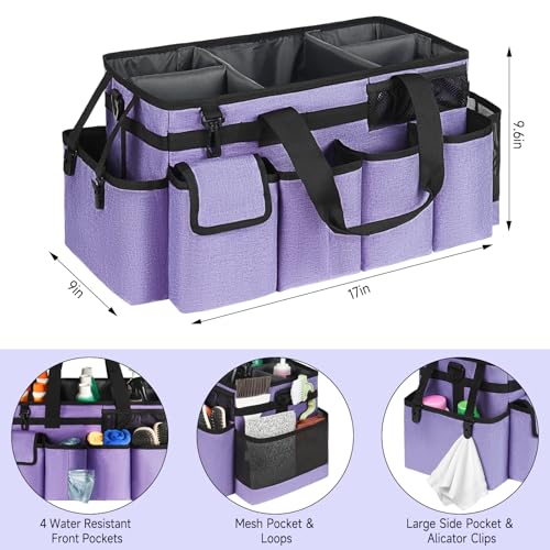 Cleaning Caddy Bag,Extra Large Cleaning Supplies Organizer with Handle for Housekeepers,Purple - color: Purple, size: Extra Large