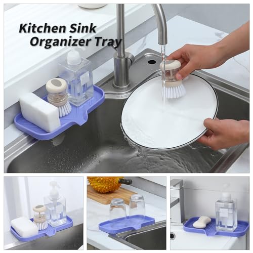 MicoYang Silicone Bathroom Soap Dishes with Drain Spout-Bathroom and Kitchen Sink Organizer,Sponge Holder,Dish Soap Tray,Perfect for Dispenser,Scrubber,Bottle on Sink or Counter-Light Purple 9.6"×5.3" - color: Light Purple, size: M(9.6"×5.3")