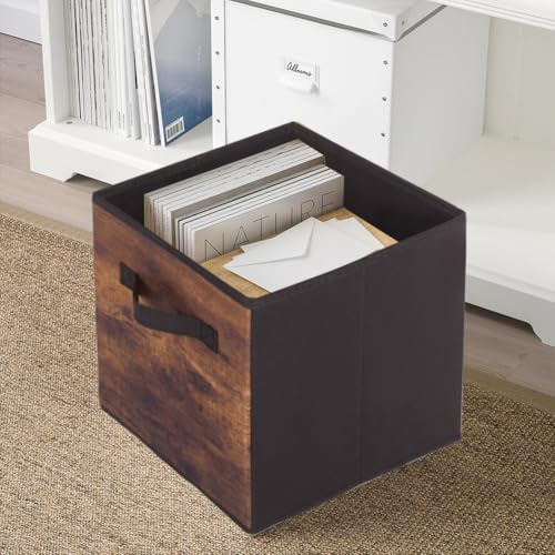 PowerKing Collapsible Storage Cubes with Handles, Fabric Foldable Bins for Closet Shelves, Durable Organization Storage Bins, 10.5'' x 11'' x 10.5'' (2Pack, Vintage Wood Grain) - color: Vintage Wood Grain, size: 2Pack