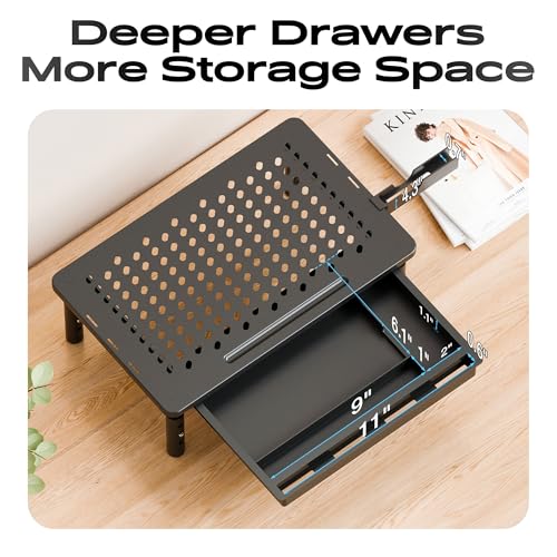 Computer Monitor Stand Riser with Storage, 3 Height Adjustable Laptop Desktop Monitor Stand with Drawer, Metal Short Printer Table, Stand Riser for Desk, Office Desk Organizers and Accessories, 2 Pack - color: with Deawer, size: 2 Pack
