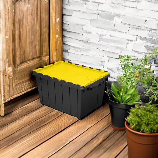 Akro-Mils KeepBox 12 Gallon Storage Container, Nesting and Stackable Plastic Storage Box with Lid Attached, Organizer Tote for Garages, Closets, and Moving, 21-1/2" x 15" x 12-1/2", Black/Yellow - color: Black/Yellow, size: 12 Gallons