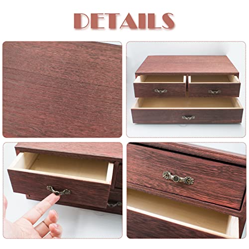 Wood Desktop Organizer Wooden Storage Cabinet with 3 Drawers Tabletop Counter Jewelry Storage Small Organization Box for Home Office Supplies (13 * 9 * 6in)