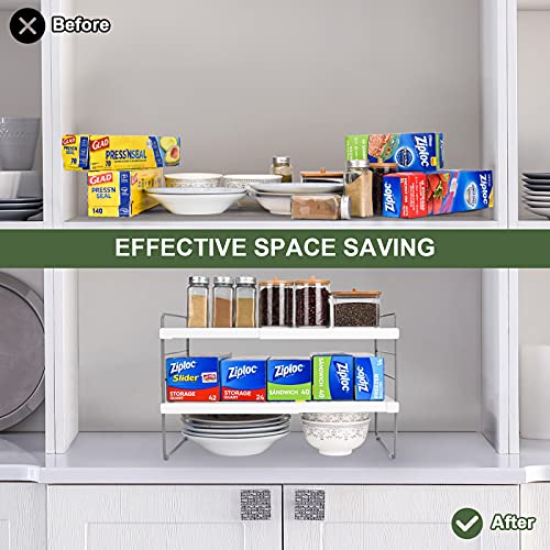 2 Pack Expandable Kitchen Wrap Organizer Rack, Height & Width Adjustable Aluminum Foil and Plastic Wrap Organizer for Pantry, Cabinet Food Wrap Organization and Storage - (3 Tier 9.8 to 15.6"L) - color: White-2P
