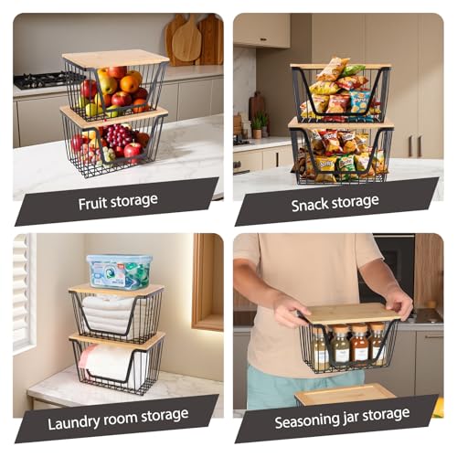 2 Pack Onion and Potato Storage Bins, Stackable Pantry Organizers Storage, Large Wire Storage Basket for Onion, Potato, Fruit, Vegetables