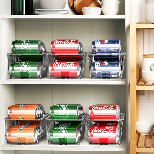 Simple Houseware 4-Pack Auto-Rolling Beverage Can Organizer for Fridge, Clear Front-Loading Soda Dispenser with Smooth Glide Design, Space-Saving Refrigerator Storage Bins - size: 4 Pack