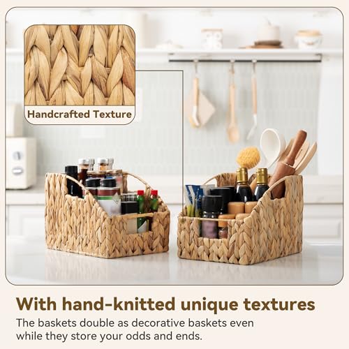 GRANNY SAYS Wicker Storage Baskets for Shelves, Trapezoid Woven Basket with Handles, Storage Wicker Baskets for Pantry, Water Hyacinth, 2-Pack - color: Water Hyacinth, size: 2x 10¼"D x 7½"W x 7¼"H
