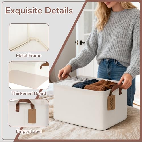 CHICVITA 4 Pack Large Storage Baskets for Shelves, Collapsible Closet Organizer Bins with Metal Frame, Fabric Storage Bins for Clothes Towels Organization, 16.8" x 11" x 9.8", Beige - color: Beige, size: 30L (16.8"L x 11"W x 9.8"H)
