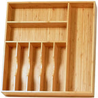 Umilife Large Kitchen Drawer Organizer, 19"x19" Silverware Utensils Organizer, 2.5" High for Large Deep Drawers, Bamboo Flatware Holder with Thick Frames, Sturdy Kitchen Organization Tray - size: 19 x 19 inch (8 Slots)