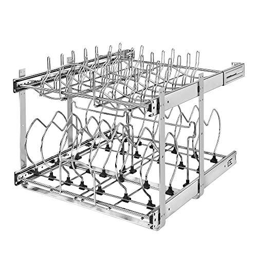 Rev-A-Shelf 2-Tier Kitchen Cabinet Pullout 20.75" Cabinet Organizer for Pots, Pans, and Lid Cookware, Adjustable Heavy Duty Wire, Chrome, 5CW2-2122-CR - size: 21 in.