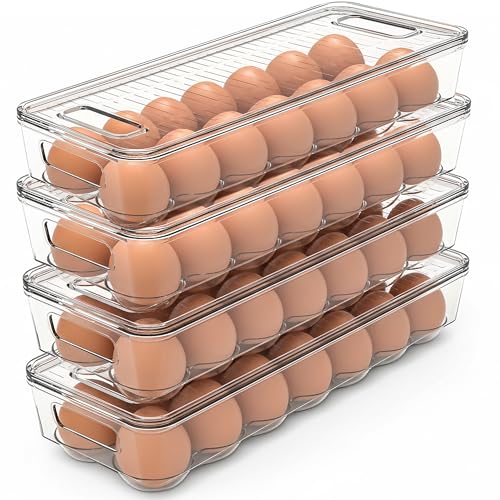 Utopia Home Egg Container With Lid and Handle for Refrigerator - Pack of 4 - Clear Stackable Egg Holder for Kitchen Storage and organization - size: Pack of 4