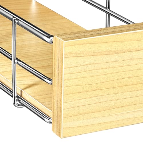 LYNK PROFESSIONAL® SELECT™ Pull Out Under Sink Kitchen Cabinet Organizer - 11.5 in. x 21 inch deep Drawer - Sliding Shelf Organizer and Undersink Storage Shelves - Lifetime Ltd. Warranty – Chrome - color: 11.5"W x 21"D Wood