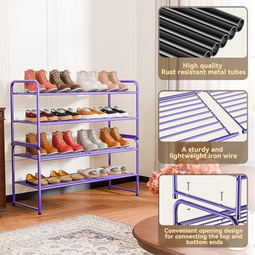 SUFAUY 2-Tier 33" Wide Shoe Rack Closet Metal Wire, Stackable, Purple - color: Purple, size: 2 Tier