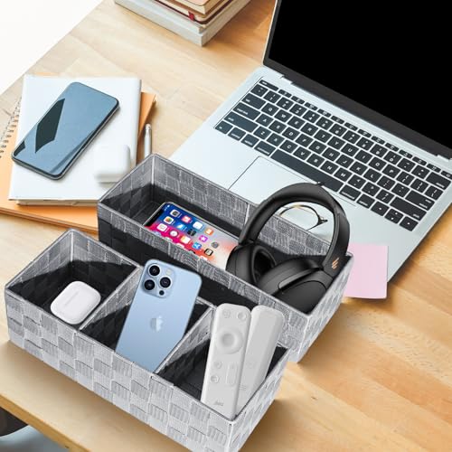 Drawer Organizer, Cube Baskets for Storage Shelves, Handmade Small Woven Basket, Shallow Storage Bins for Organizing Desk, Dresser, Kitchen, Pantry, Nested 7 Pack, Gray - color: Gray