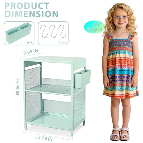 Mint Green Kids Nightstand, Small Nightstand for Bedroom, End Table with Hooks and Holder, Toddler Bedside Table, Desk Organizer for Office, Small Desk for Living Room, Dorm (Mint) - color: Mint
