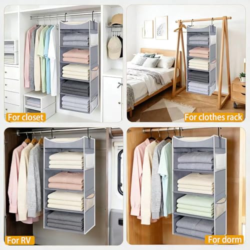 5-Shelf Hanging Closet Organizer and Storage with 6 Side Pockets, Collapsible Closet Hanging Shelves for Storage, Grey - size: 5-shelf