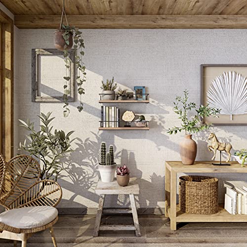 Shario Rustic Wood Floating Shelves - Set of 2, Wall Mounted Hanging Shelves with Black Towel Rack, Decorative Storage Shelves for Bathroom, Kitchen, Living Room & Bedroom (Light Wood, 15.7 Inches) - color: Light Wood