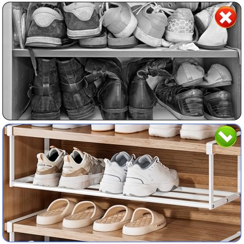 2 Pcs Expandable Shoe Rack Organizer for Closet,Adjustable Hanging Shoe Rack & Under Cabinet Shelf Under Shelf Storage for Shoes or Clothing Storage and Organization Save Space