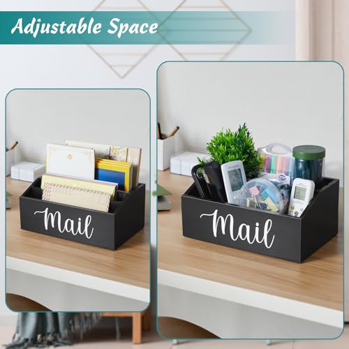 DRASTAR Mail Organizer Countertop, Mail Holder with 4 Slots, Wood Mail Sorter, Bill Organizer for Desk, Mail Storage Organizer for Home Office - color: Black, size: 4 Slots