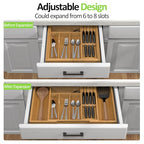 Bamboo Kitchen Drawer Organizer, Expandable Silverware Organizer with Removable Knife Block, 6-8 Slots- Utensil Holder & Cutlery Tray Drawer Dividers, 2.36" Deep for Extra Capacity, Natural - color: Natural