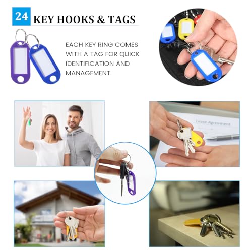 Portable Zippered Key Organizer, Waterproof Fireproof Key Case with 24 Key Hooks and Tags,Portable Key Storage for Rental Management Real Estate Sales Hotel Executives and Car Service(24 keys) - size: 24 keys