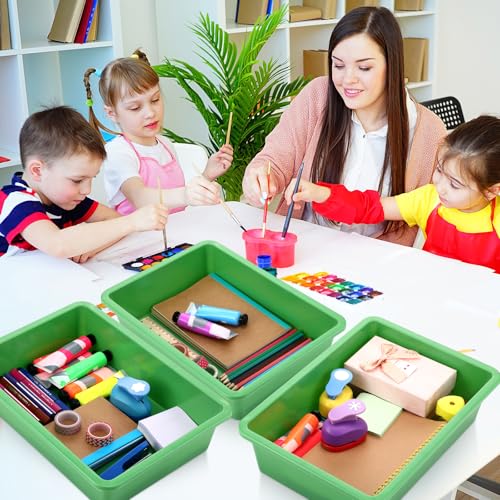 Hoteam 10 Pcs Flat Storage Organizer Tray Bin Paper Tray for Classroom Plastic Stackable File Organizer for School Office Teacher Book Organization(Green,13.78 x 9.84 x 3.15 Inch) - color: Green, size: 13.78 x 9.84 x 3.15 Inch