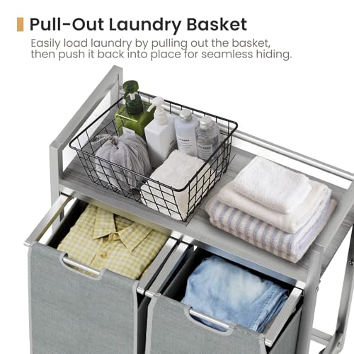 SwaaVee Laundry Hamper, Laundry Basket, Laundry Sorter with 3 Removable Bags, Clothes Basket with 3 Compartments, Wheels, Shelf for Laundry Room Bathroom Bedroom (2 Bags-Gray) - color: 2 Bags-Gray