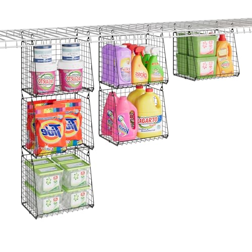 3-Pack Extra-Tall 13.6'' Hanging Laundry Basket Organizer, Foldable Wire Shelf with 360° Rotating Hooks & Reinforced Height - Durable Space-Saving Laundry Room & Closet Organizer, Black Patent - size: 3-Pack 13.9*11.1*40.6inch