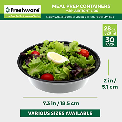 Freshware Meal Prep Bowl Containers [30 Pack] Plastic Bowls with Lids for Soup and Salad, Food Storage Bento Box, BPA Free, Stackable, Lunch Boxes, Microwave/Dishwasher/Freezer Safe (28 oz) - size: 28OZ-30PK