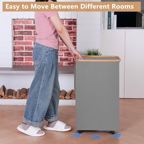 Laundry Basket with Wheels, 110L Beige Clothes Hamper for Laundry, Laundry Hamper with Lid and Inner Bag, for Laundry Room, Bedroom, Dormitory Storage,Beige - color: Beige, size: 110L with Wheels
