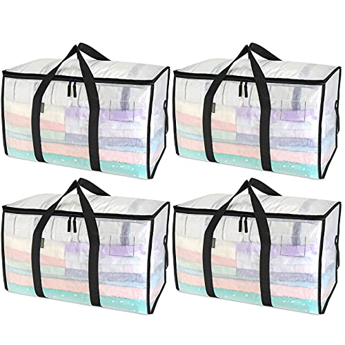 BALEINE 4-Pack Oversized Moving Bags with Reinforced Handles, Heavy-Duty Storage Tote for Clothes, Moving Supplies (Clear, 4-Pack) - color: Clear, size: 4-Pack