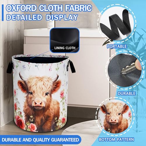 Cute Highland Cow Laundry Basket Oxford Cloth Animal Laundry Hamper With Handle Foldable Portable Clothes Storage Basket 18.9 X 16.5 Inch Storage Bag For Laundry Room/Bathroom/Bedroom/Dormitories - color: Cute Highland Cow