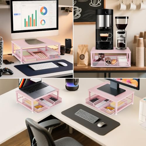 Small Pink Laptop Stand for Desk, Monitor Stand, Office Desk Accessories, Computer Desktop Stand with Drawer for Home, Office, School (Pink) - color: Pink