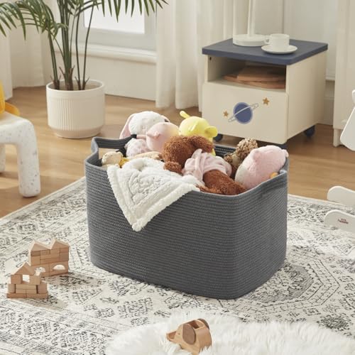 OIASKET 95L Extra Large Blanket Basket, 24" x 16.9" x 14.2" Woven Storage Basket for Living Room, Nursery Blanket Storage for Toys, Towels, Dirty Clothes (Grey) - color: Grey, size: 24"x16.9"x14.2"