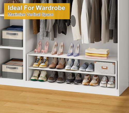 Cidaziya 47.2 Inch Long White Shoe Rack, Stackable Shoe Shelf Organizer for 15-18 Pairs of Shoes, 2 Tier Shoe Storage Organizer for Living Room, Bedroom, Closet, Entryway, Hallway, Garage - size: 1 Pack (47.2" Long)