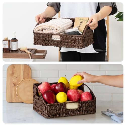 GRANNY SAYS Wicker Storage Basket for Shelves, Wicker Basket with Handles, Trapezoid Woven Baskets for Storage, Decorative Baskets for Home Decor, Brown, 2 Pack - color: Brown, size: 10¾"D x 15"W x 7½"H + 9½"D x 13½"W x 6¾"H