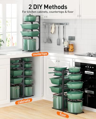 ORDORA 10-Tier Pots and Pans Organizer under Cabinet, Kitchen Cabinet Organizers and Storage, Heavy Duty Pots and Pan Storage Rack Organizer inside Cabinet, Adjustable - size: XL-23.62"H-HeavyDuty