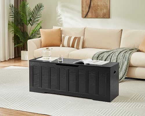 VANKILEY 51.2" Storage Chest Extra Large,Storage Bench with 2 Safety Hinges,Shoe Bench,51.2 * 15.7 * 19.1 inches,Wooden Trunk for Bedroom,livingroom,entryway,Supports 220 lb,Easy Assembly(Black). - color: Black