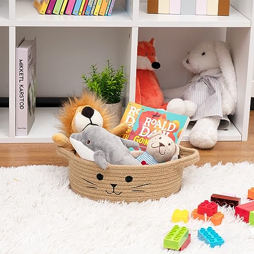 Small Storage Basket, Cute Baskets for Cat Toys, Woven Doy Toy Box Empty Gift Bin for Organizing, Jute, 9.8 x 4 inches - color: Jute, size: 9.8"W x 4"H
