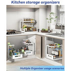 INNOVATIVE LIFE Under Sink Organizer, 1 Pack 2 Tier Under Sink Organizers and Storage, Slide Out Pull Out Cabinet Organizer Shelf, Metal Sliding Drawer for Kitchen， Bathroom，White - size: White (1 Pack)